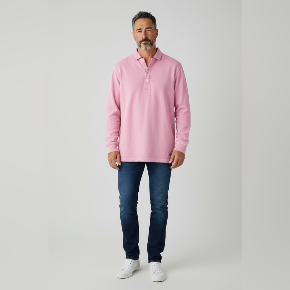 J. Peterman Men’s Long Sleeve Cotton Polo Pink Size Small